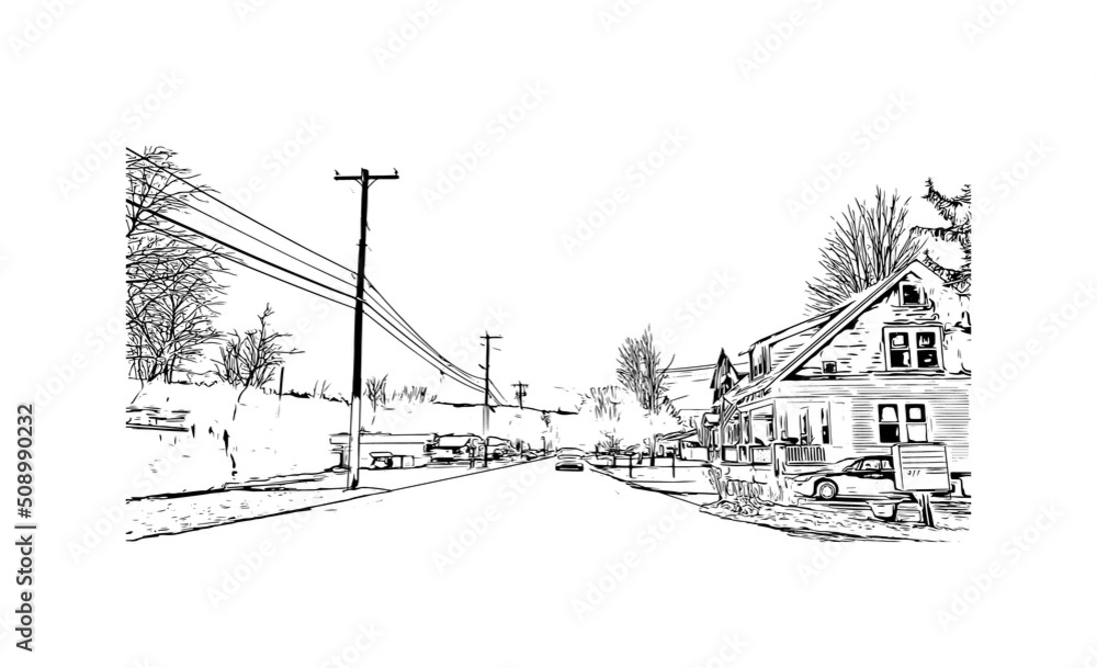 Building view with landmark of Montpelier is the 
city in Vermont. Hand drawn sketch illustration in vector.