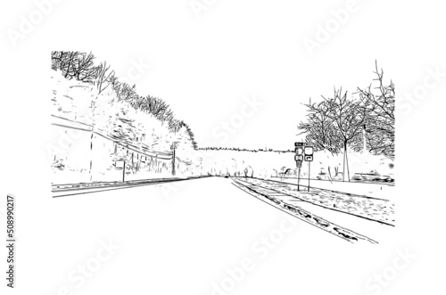 Building view with landmark of Montpelier is the city in Vermont. Hand drawn sketch illustration in vector.