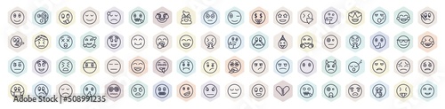 set of emoji web icons in outline style. thin line icons such as emoji emoji, stupid poo sneezing excited vomit drool pensive angry icon.