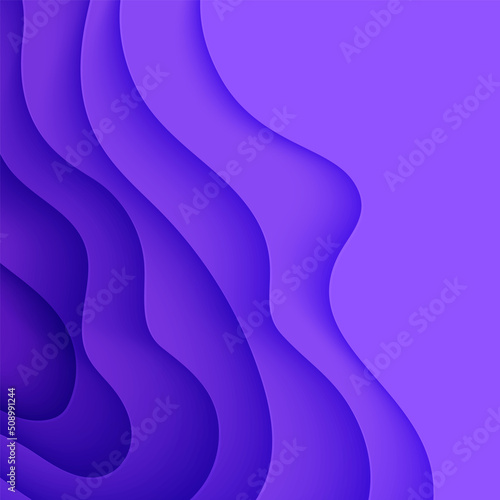 Abstract background in paper cut style. 3d violet and purple colors waves with smooth shadow. Vector illustration with layered curved line shape. Rectangular composition of liquid layers in papercut.