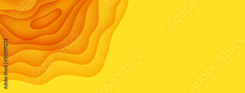 Abstract yellow background in cut paper style. Cutout orange wallpaper. Wavy template for save the Earth posters, eco brochures, business presentations. Vector card illustration of papercut background