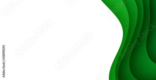 Abstract green background in paper cut style. 3d layout wallpaper cut out from cardboard. Modern template with abstract curve shapes. Vector environmental card with papercut waves for business poster.
