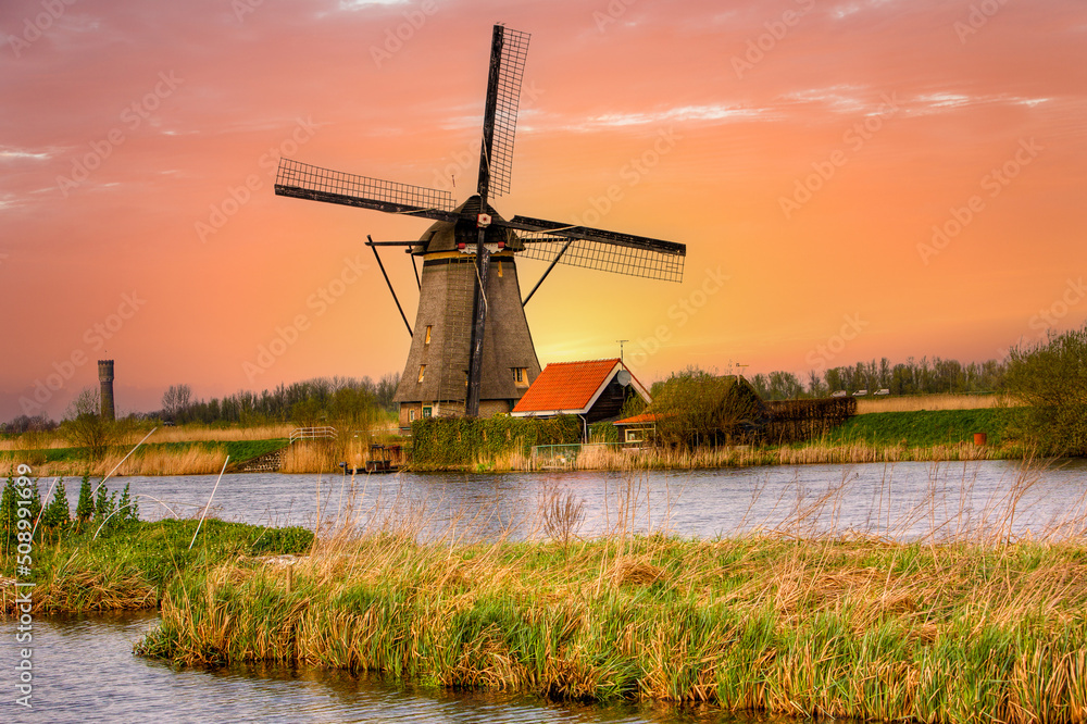 A working windmill at Kinderdijk, Netherlands