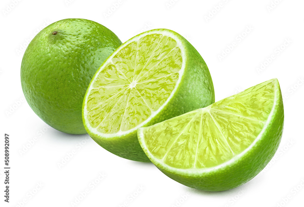 Delicious ripe limes, isolated on white background Delicious ripe limes, isolated on white background