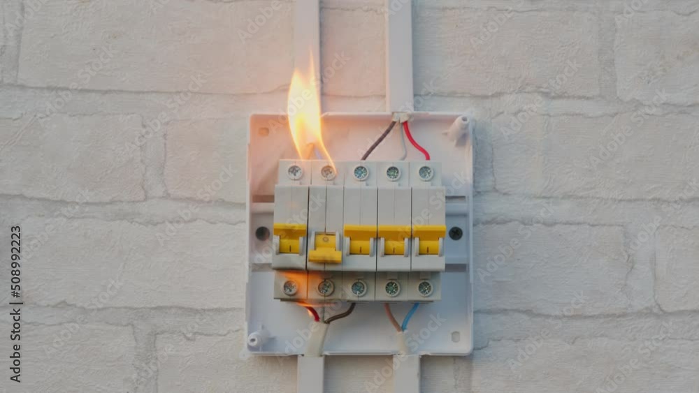 Circuit breaker ignites on fire in switch box in room. Faulty contact