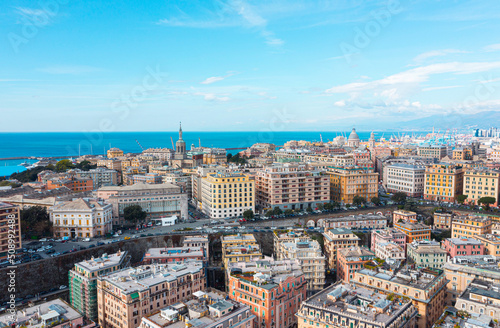 Fototapeta Naklejka Na Ścianę i Meble -  Aerial View in Genoa, Italy