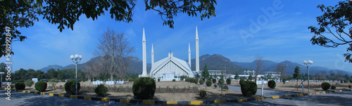 A beautiful panoramic view of faisal mosque islamabad. A beautiful view of faisal masjid. unique picture of shah faisal mosque. photo