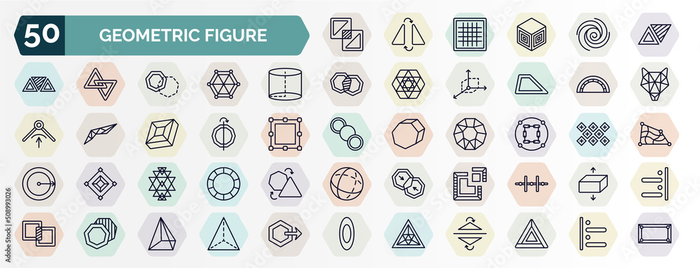 set of geometric figure web icons in outline style. thin line icons ...