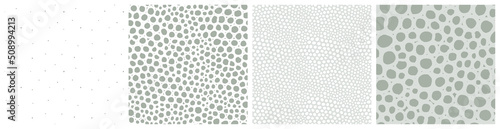 Soap bubbles texture seamless pattern set. Sea foam vector backgrounds for cleansing product, bath or shower gel packaging, washing or cleaning service ad in relaxing neutral green and white colors.