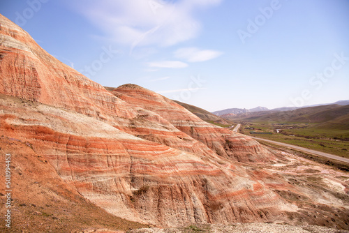 Beautiful red mountains of Khizi. Azerbaijan.