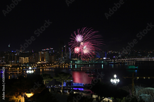 Beautiful fireworks over the city of Baku. Azerbaijan. 2016 year.