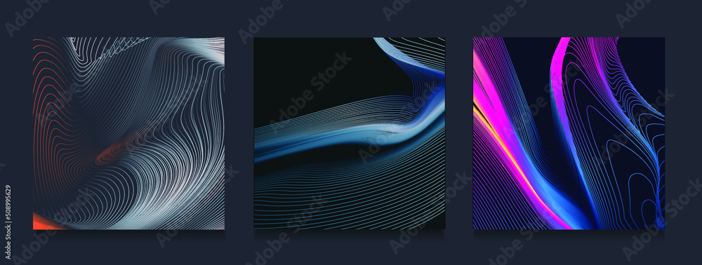Line swirl hipster color. Summer music festival set for poster, cover, banner. Abstract relief future shapes. Modern 3d technology wavy lines. Art graphics sound vector illustration - obrazy, fototapety, plakaty 