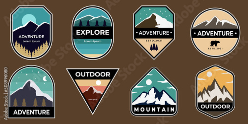 set of vector adventure explore mountain outdoor vintage logo symbol illustration design