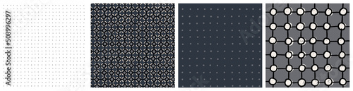 Abstract molecular, сrystal structure, atomic grid, chemistry 
geometric seamless pattern set. Vector background collection in grey, black and ivory neutral colors.