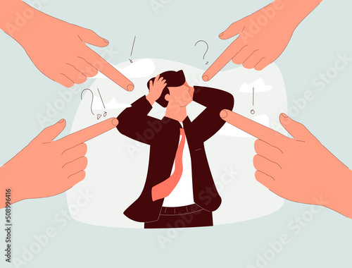 Work pressure. Fear of failure, loser afraid of business mistake, anxiety or stressed. Depressed panic businessman fear business failure, mistake. Scare or challenge. Anxiety disorder. Mental disorder