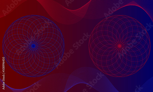 Luxurious bright 3D abstract vector banner with geometric perspective circles with a gradient on a red blue background