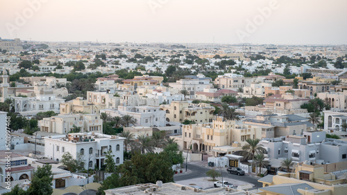 doha city bird view during the day time , onaiza residential area.