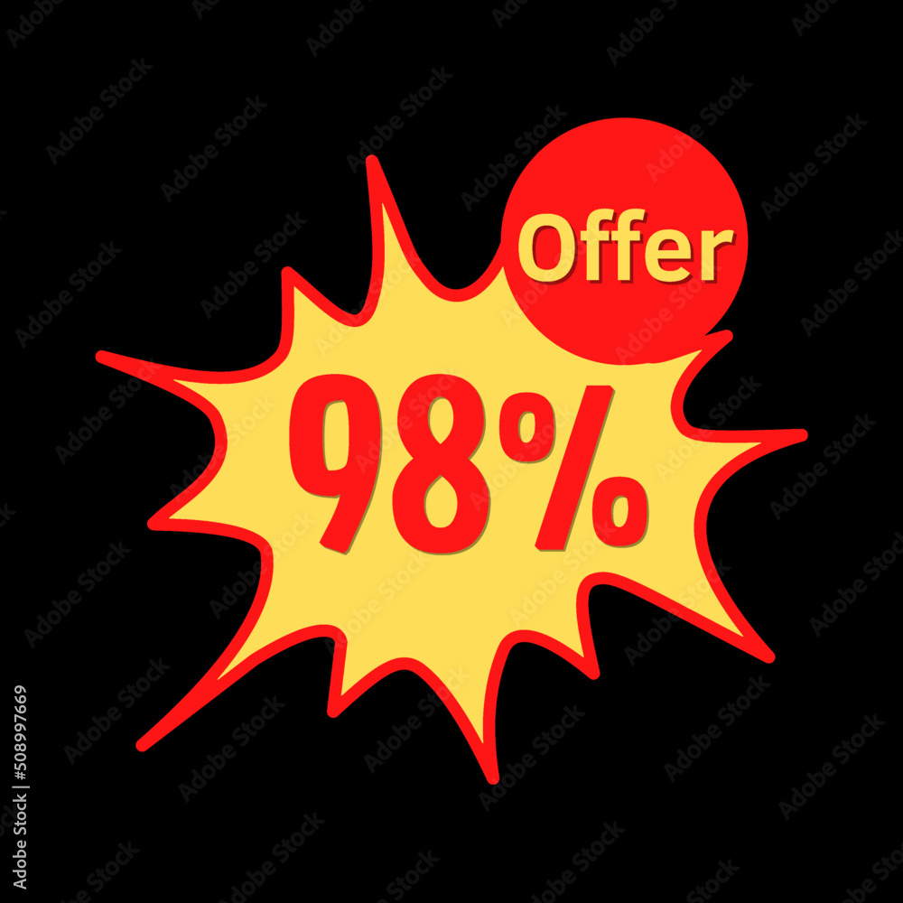 98% off (offer) with red and yellow online discount explosion speech bubble, bubble 98% off (offer) with red and yellow online discount explosion speech bubble, bubble