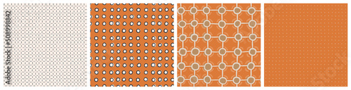 Geometric circle seamless pattern set in warm terracota earth colors. Vector abstract background collection with round shapes and spots.