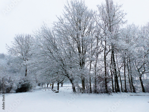 Lille, France - January 2020: Lille under the snow - Campus of the Cité Scientifique (Villeneuve d'Ascq) sector