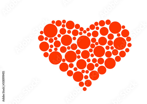 Image of red heart created with circular shapes on a white background. Valentine's Day..