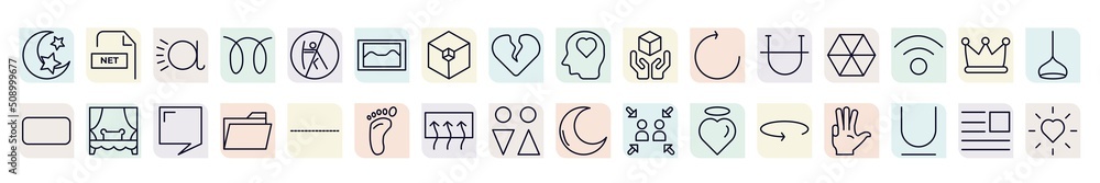 set of shapes icons in outline style. thin line icons such as half moon ...