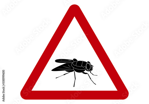 Peligro mosca negra. Señal de peligro con la silueta de la mosca negra