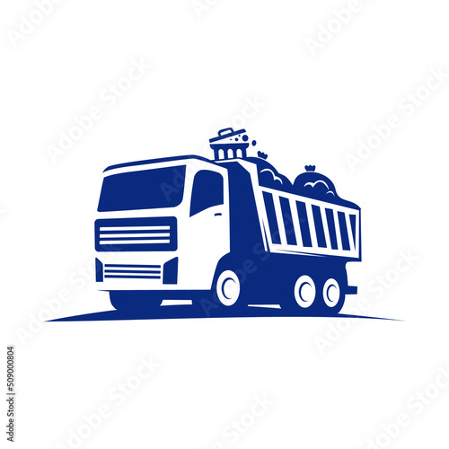 llustration of Roll-off dumpster truck, vector art, logo template.