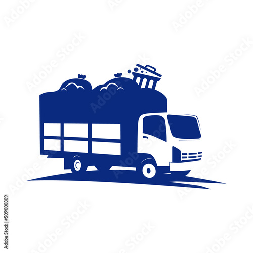 llustration of Roll-off dumpster truck, vector art, logo template.