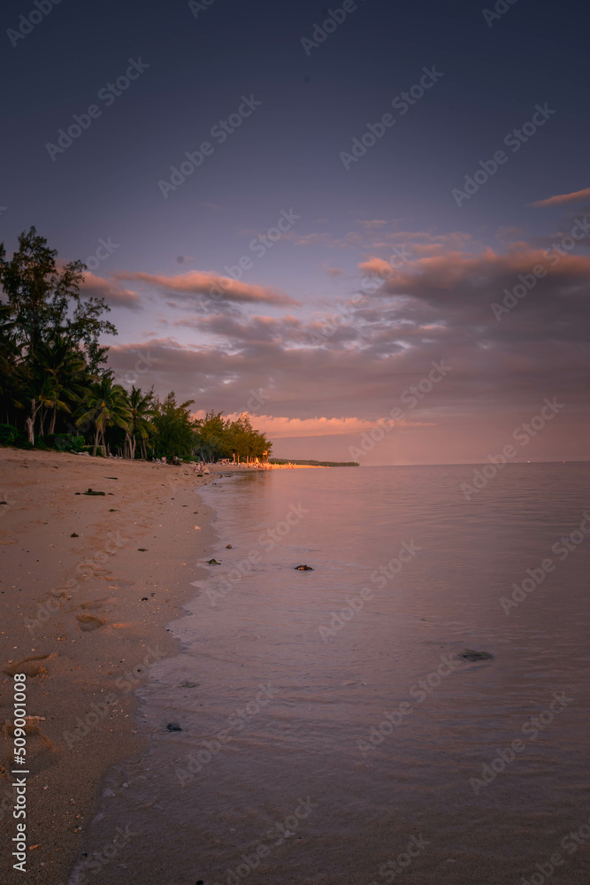 Sand beach in Indian Ocean during the sunset, Mauritius