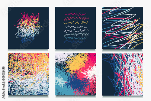 Abstract template chaos line for banner, cover, branding, advertising, promo. Pattern set modern design with red, yellow, white, blue, and orange color. 