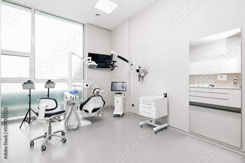 Fototapeta Naklejka Na Ścianę i Meble -  Dentist chair and contemporary equipment in medical office