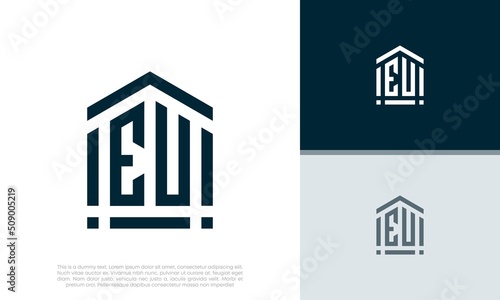 Simple Initials EU logo design. Initial Letter Logo. Shield logo. 