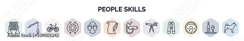 set of people skills web icons in outline style. thin line icons such as chessplayer, fisher, cyclist, process, empathy, poet, diver, antique telescope, chauffer icon.