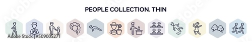 set of people collection. thin web icons in outline style. thin line icons such as person walking, pulmonary, father and son, woman hair, push ups, garderner, chef cooking, classes, girl dancing,