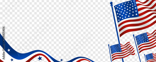 Pride, freedom united states of America transparent background with a group of american flags. Vector illustration.