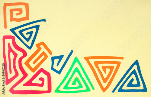 Creative paper craft Hispanic heritage month flat lay with traditional Guna people  textile design elements