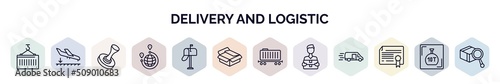 Fotografia set of delivery and logistic web icons in outline style