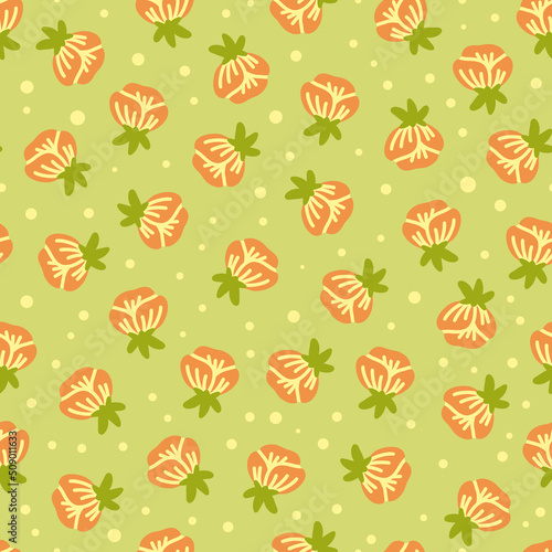 Floral Vector Seamless Pattern with Orange Roses on a green Background. Nature simple flower wallpaper, print.