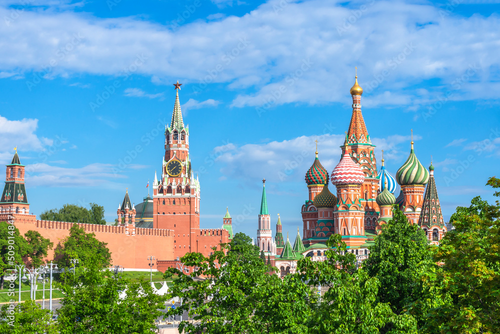 Moscow. Panoramic view of Red Square with the Moscow Kremlin and St. Basil's Cathedral