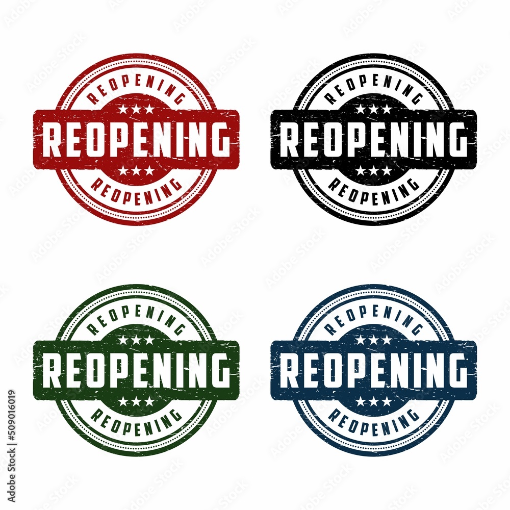 Fototapeta premium Reopening set sign or stamp on white background, vector illustration