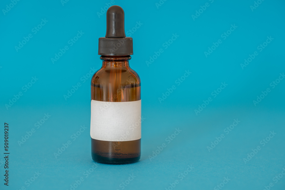 Homeopathic remedy and liquid tincture medicines concept   brown medicine glass bottles  with copy space