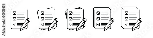 Checklist with pencil icon vector illustration. Test vector icon.