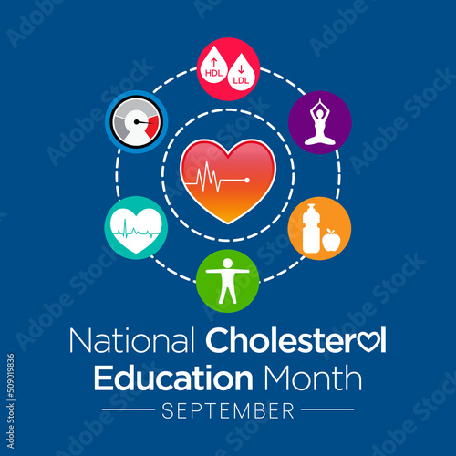 National Cholesterol Education month is observed every year during September, to raise awareness about cardiovascular disease, cholesterol, and stroke. Vector illustration