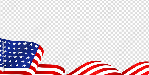 Us waving Flag empty, blank transparent background template illustration. Vector design. 