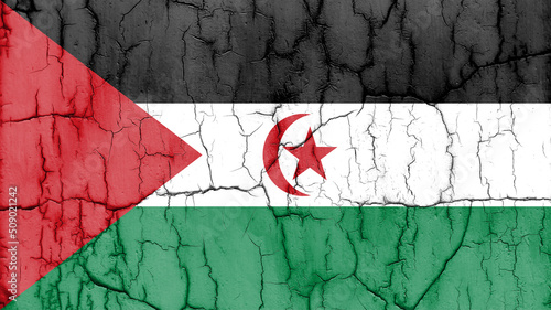 Textured photo of the flag of Sahrawi Arab Democratic Republic with cracks.