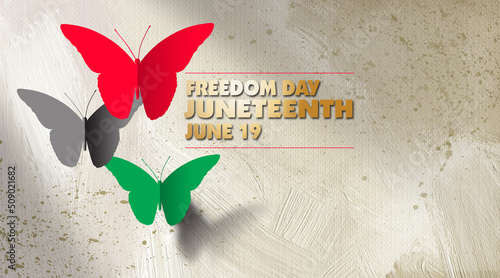 Juneteenth Freedom Day abstract graphic background with iconic butterflies