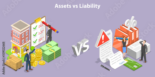 3D Isometric Flat Vector Conceptual Illustration of Assets Vs Liability, Financial Obligations Management photo
