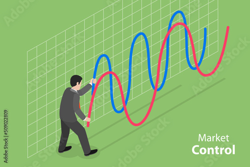 3D Isometric Flat Vector Conceptual Illustration of Market Control, Stock Exchange Market