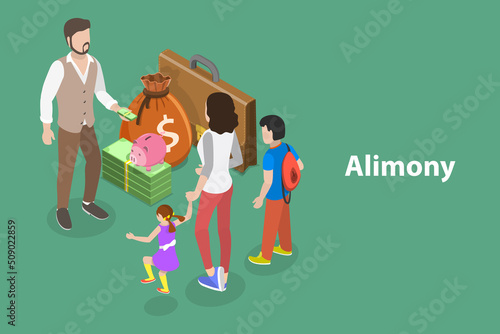 3D Isometric Flat Vector Conceptual Illustration of Alimony, Spousal Agreement, Payments After Divorce